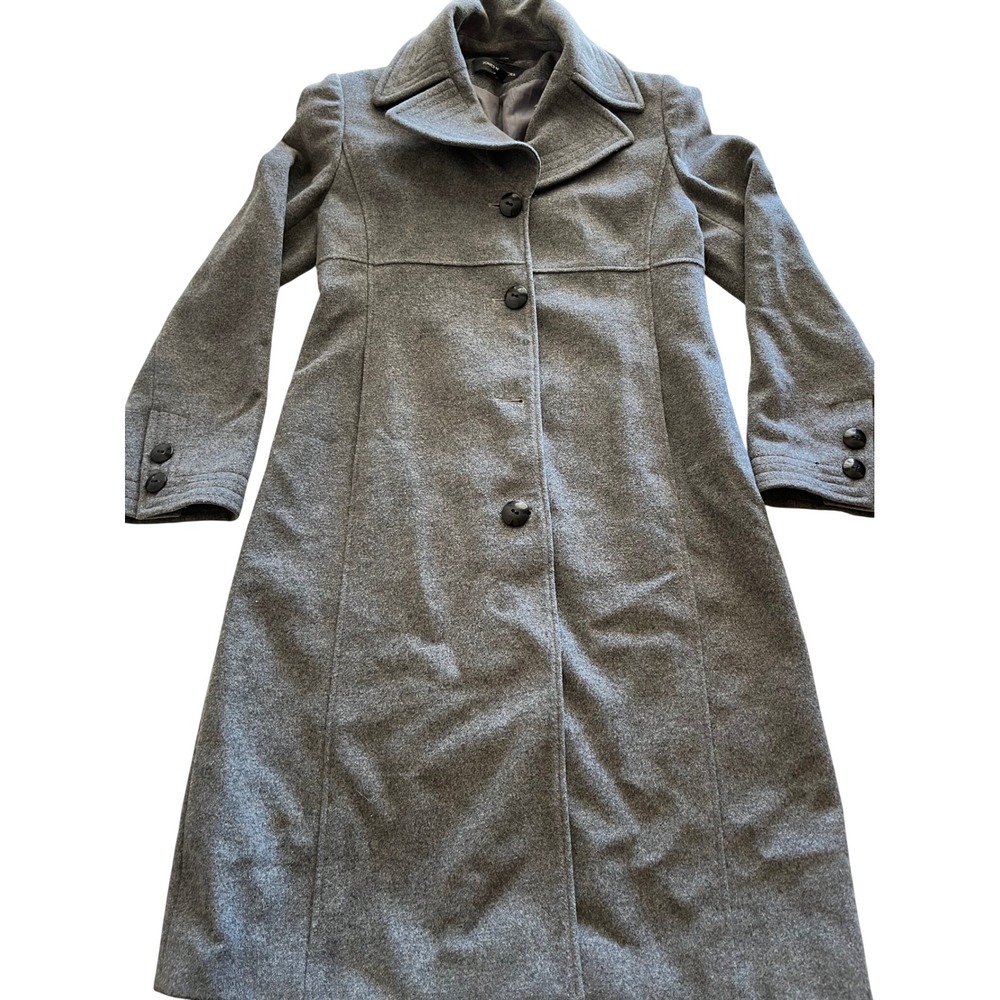 Jones New York Gray Wool Blend Long Button Front Trench Coat Womens 4